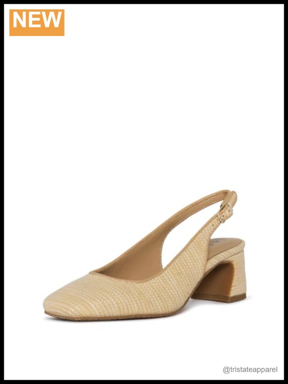 Faelynn Raffia Slingback Pump Square Toe Flared Heel Casual